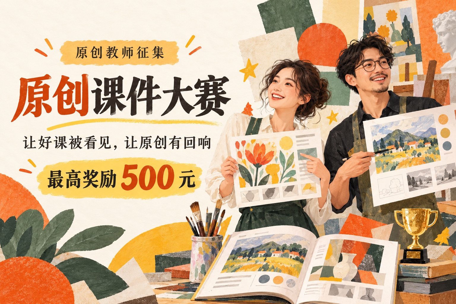 原创课件大赛：教师展示原创美术课件，最高奖励500元
